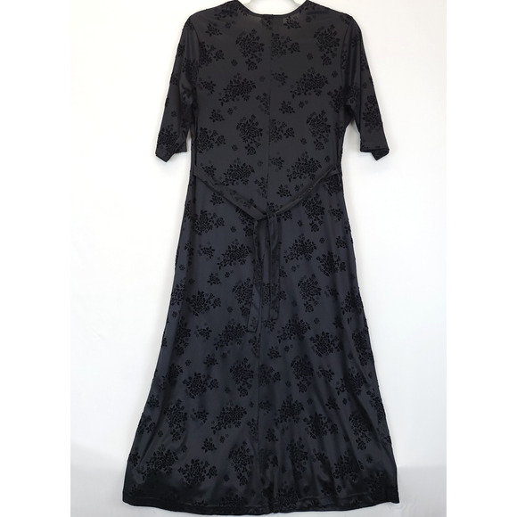 Eve Adams Whimsigoth Floral Velvet Burnout Black Long Dress M / 10 Fairy Grunge - Picture 2 of 15